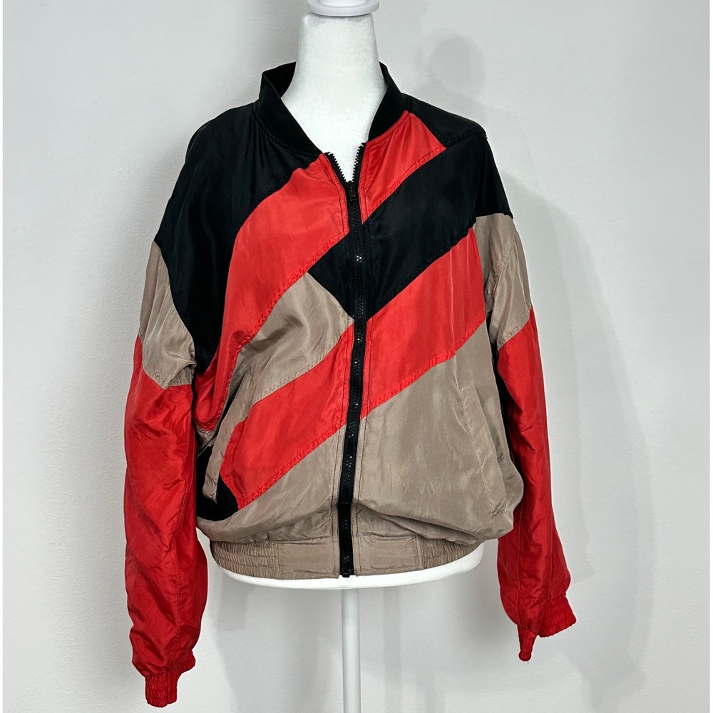Oleg Cassini Silk Bomber Jacket Womens Large orange/Black/Taupe Good condition